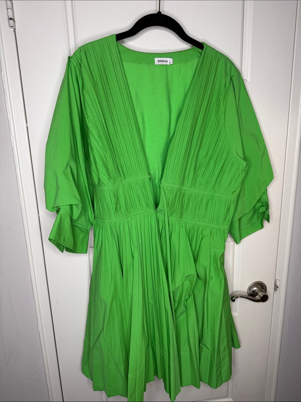 SIMKHAV Lime Green Pleated V-Neck Tunic Top